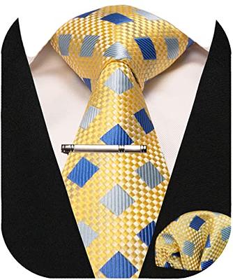 JEMYGINS 2.4 Gold Skinny Tie and Pocket Square with Tie Clip Silk