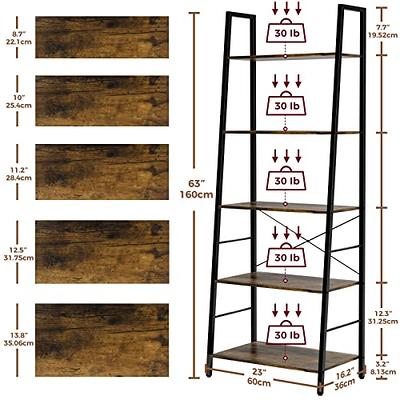 Yusong Bookshelf, Ladder Shelf 5-Tier Bookcase for Bedroom, Industrial Book  Shelves Storage Rack with Metal Frame for Home Office, Rustic Brown