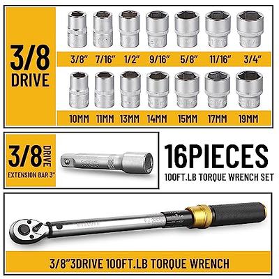 BENTISM Torque Wrench, 1/2 Drive Click Torque Wrench  20-250ft.lb/34-340n.m, Dual-Direction Adjustable Torque Wrench Set,  Mechanical Dual Range Scales Torque Wrench Kit with Adapters Extension Rod  