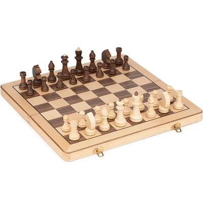  A&A 15 Magnetic Wooden Chess Set/Folding Board / 3 King  Height German Knight Staunton Chess Pieces/Walnut & Maple Inlaid /2 Extra  Queen : Toys & Games