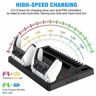  DINOSTRIKE PS5 Slim Cooling Station with RGB Light Dual Fast PS5  Controller Charging for Playstation 5 Slim Digital Disc Edition, PS5 Stand  Vertical PS5 Accessories with Headset Holder 15 Game Slots 