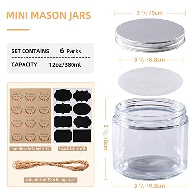 Honmtp Mini Mason Jar, wide mouth(3.38), canning Jar with Lid, Gasket, and  Label, for jelly, jam, dessert, spices, honey, seasoning, candles, shower  supplies, DIY gifts Or Decor(12 oz - 6 pack) 