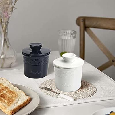 French Butter Crock with Lid White