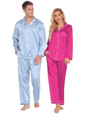 Ekouaer Couples Loungewear Men's Winter Sleepwear Silk Pajama Set