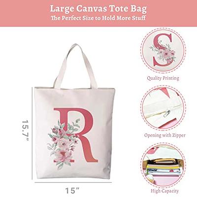 Set of 2 Reusable Monogram Letter A Personalized Canvas Tote Bags