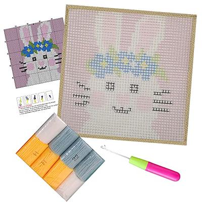 Cute White Rabbit Latch Hook Rug Kits for Kids Beginner Handwork