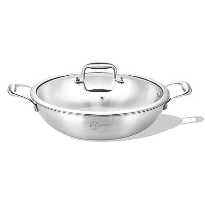 LOLYKITCH 10 Inch Tri-Ply Stainless Steel Wok Pan with Lid,Deep