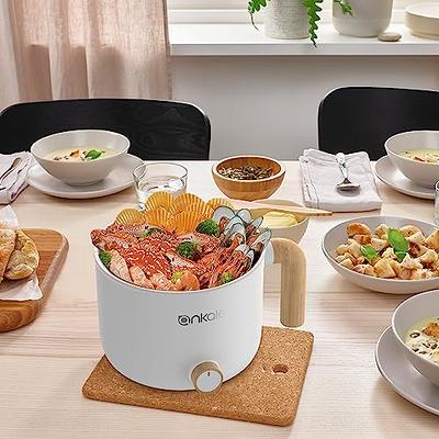 Ankale Hot Pot Electric with Steamer, 1.5L Portable Nonstick Rapid