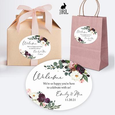 Oval welcome bag and box custom stickers for wedding gifts hotel baskets  and party favors / Pink 