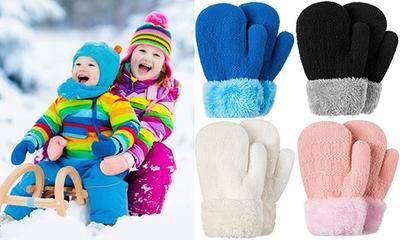 Fashion Kids Gloves Winter Plush Lining Warm Windproof