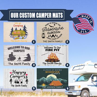 Happy Campers family last name welcome mat - Camping camper gift, custom  personalized doormat door mat - A Custom Shop