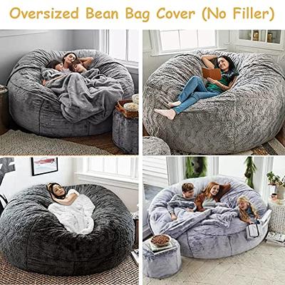 Giant, Soft Fluffy Fur Bean Bag Chair Cover for Adults (Cover ONLY, NO  Filler) 7ft Black Big Bean Bag Bed Oversized Lazy Bean Bag Couch