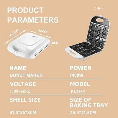 New US Plug Mini 1400W Donut Maker Machine For Breakfast, Snacks, Desserts  & More With Non-stick Surface, Makes 8 Doughnuts