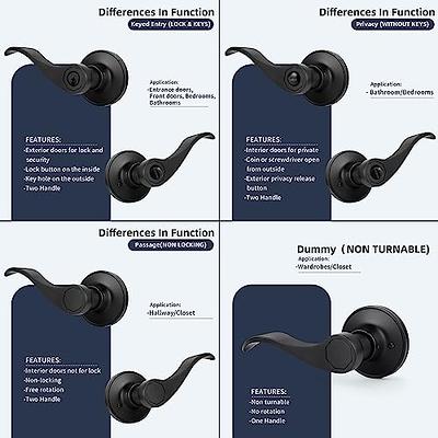 Black Door Handles Wave Style Levers, Entry Keyed/Privacy Lock