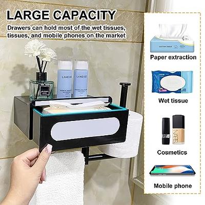 Free Standing Toilet Paper Holder with Storage Shelf and Extra Roll Holder  in Matte Black