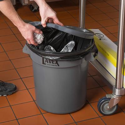 Lavex 32 Gallon Brown Round Commercial Trash Can with Lid and Dolly