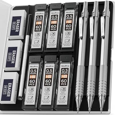 Nicpro 0.5 mm Art Mechanical Pencils Set in Storage Case, 3 PCS Metal