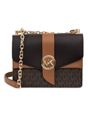 Michael Kors Women's Greenwich Small Color-Block Logo and Saffiano Leather  Crossbody Bag - Black