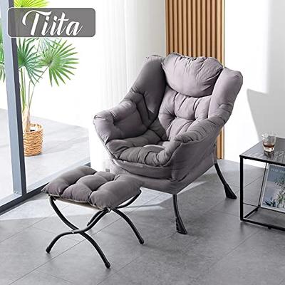Comfortable Armchair with Ottoman, Modern Fabric Single Sofa Chair Accent  Chair with Solid Wood Legs, Single Sofa Reading Chair with Ottoman Footrest