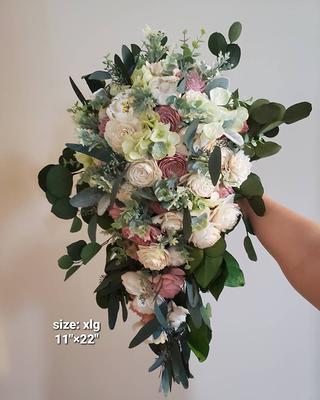 Dusty Rose & Greens Wedding Bouquet, Cascading Sola Wood Flowers, Ramo De  Novia - Yahoo Shopping