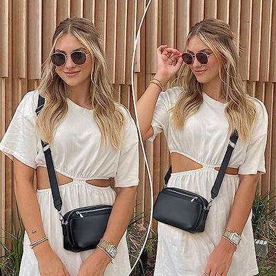 Crossbody Bag for Women, Small Leather Camera Purse Thick Strap Cross-body  Bags, Triple Zip Shoulder Bag with Guitar Strap (White)