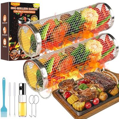 Grill Basket BBQ Grill Basket Rolling Grilling Basket Stainless