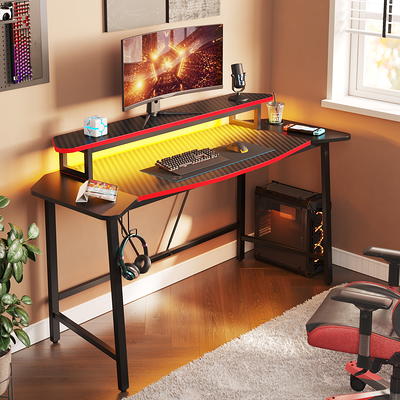 Bestier Gaming Computer Desk 63 Ergonomic Table with LED Lights & Monitor  Stand, Carbon Fiber - Yahoo Shopping