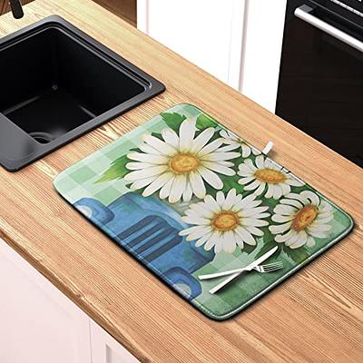 Kwlegh Daisy Floral Dish Drying Mat for Kitchen Counter Beautiful