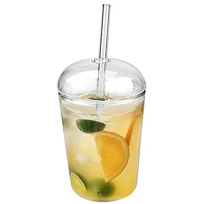 Drinks Glass Cup with Lid Straw Juice Coffee Milk Tea Beer Cup Can Shape  Glass Cup Clear Glass Tumbler Wide Mouth Glass Cup