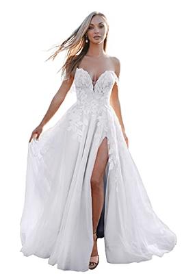 A-line Off-the-shoulder Lace Wedding Dresses White Wedding Gowns CBD48 –  SELINADRESS