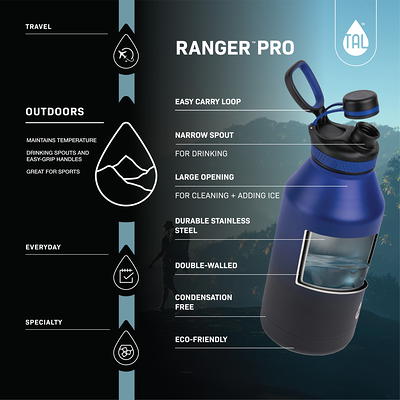 Tal Water Bottle Double Wall Insulated Stainless Steel Ranger Pro - 40oz - Black