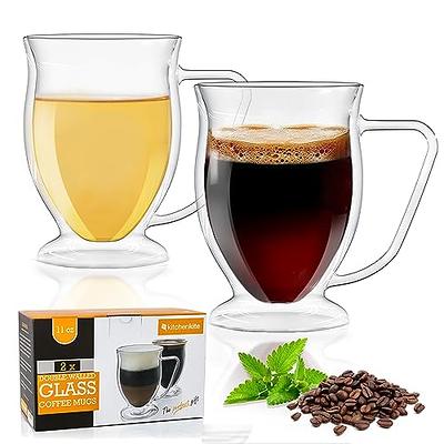 Kitchen Kite Double Wall Glass Coffee Mugs - 11oz Dishwasher & Microwave  Safe Clear Mugs Set of