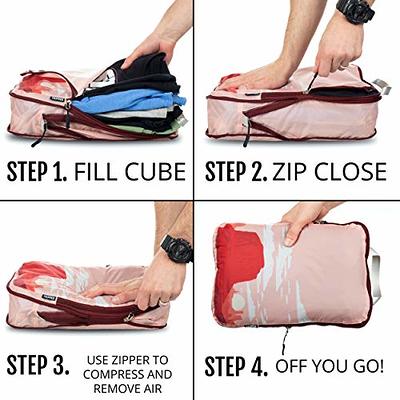  Compression Packing Cubes for Travel - Luggage and Backpack  Organizer Packaging Cubes for Clothes (Dusty Teal and White, 2 Piece Set)