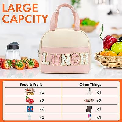 Lunch Bag Women Insulated Lunch Box for Reusable Waterproof Lunch Tote Bag with Preppy Lunch Bag,Soft Leather Lunchbag for Travel Work Picnic (Blue