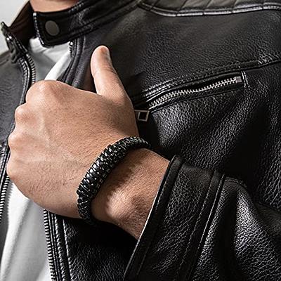 Bracelet Leather Bracelet Men's Black Copper Brown, Absolutely Trendy, High-Quality Stainless Steel Magnetic Clasp, Hand-Braided from Genuine Leather