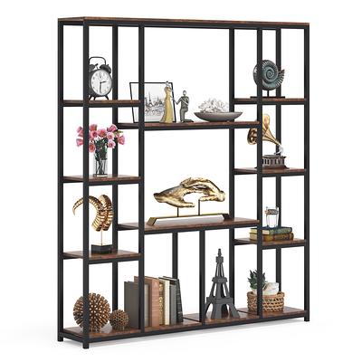 Tribesigns Brown Metal 12-Shelf Ladder Bookcase (39.37-in W x 70.86-in H x 11.81-in D) | HOGA-K0055