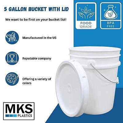 5 Gallon Plastic Bucket with Airtight Lid I Food Grade Bucket | White | BPA-Free I Heavy Duty 90 Mil All Purpose Pail Reusable I Made in USA | 1