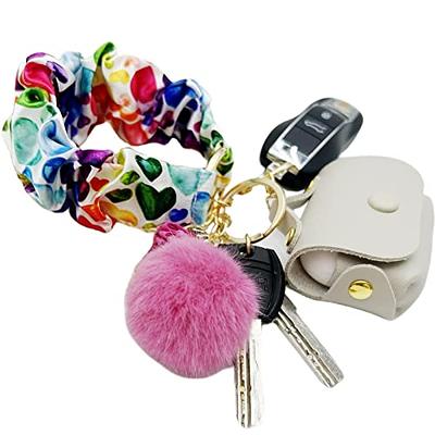 Pom Pom Keychain with Lanyard Plush Ball Key Ring Car Pendant Bag Charm  Aesthetic Insect Stripe