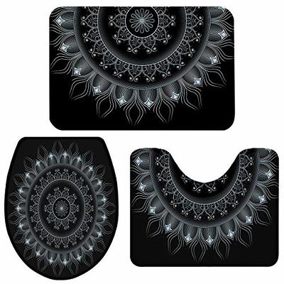  Boho Black and White Contour Mat and Toilet Lid Cover