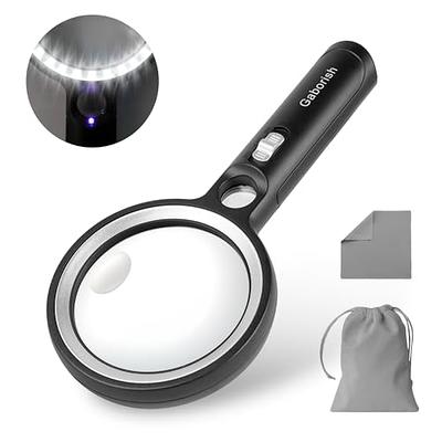 Large Magnifying Glass with Light, 10X 25X 45X Handheld Illuminated  Magnifier with 3 Light Modes, 12 LED Lights, Storage Bag, Clean Cloth for  Seniors Reading Coins Inspection $29.99, FREE FOR  USA