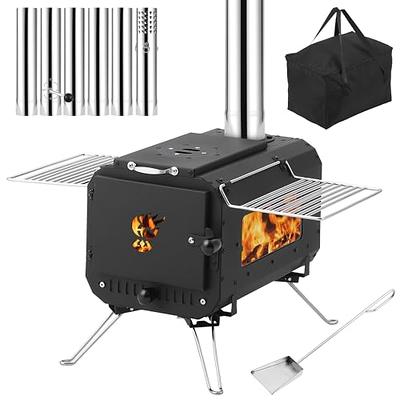 Portable Wood Burning Stove Outdoor Hiking Camping Tent Stove w/Chimney  Pipes