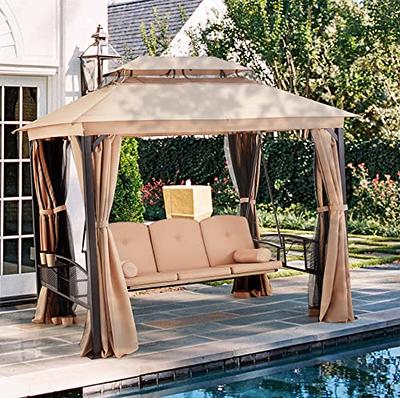 HOMREST 3 Seat Outdoor Porch Swing Bed with Double Tier Canopy