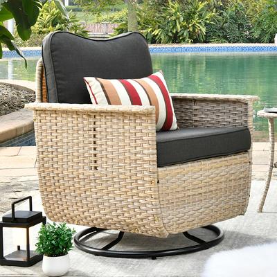 Aile 360 Swivel Comfy Papasan Chair with Fabric Cushion, Sturdy Metal Frame (graphite Stone - Brown Frame)