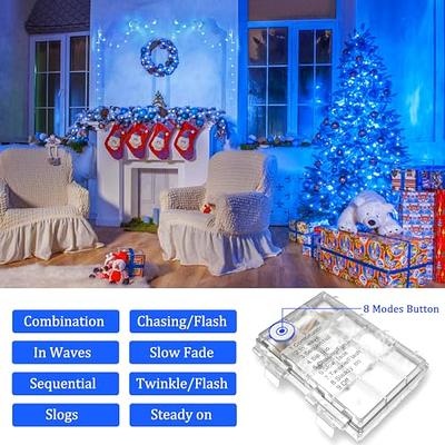 33Ft 100 LED Blue Lights for Christmas Tree Decor, 8 Modes Blue Christmas  Lights