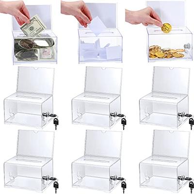 ALBEN Ballot Box for Suggestions Donations Raffles White Glossy Cardboard  Boxes with Removable Header in Medium Size 6x6x6 inches with Slot for