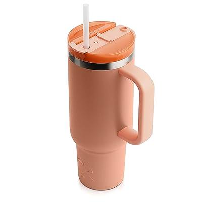 RTIC 40 oz Road Trip Tumbler Double-Walled Insulated Stainless Steel Portable Travel Coffee Mug Cup with Lid, Handle and Straw, Salmon