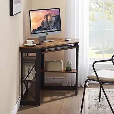 VECELO Corner Computer/Writing Home Office Desk with Smooth Keyboard Tray &  Storage Shelves