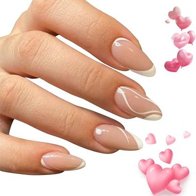 Almond Short False Nail Glitter Pink French Press on Nails for