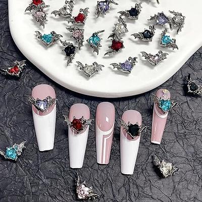 WOKOTO 40Pcs 3D Heart Nail Charms Silver Hearts Nail Jewelrys for Nails 3D  Hearts with Rhinestones Pearls for Nails Art Accessory Luxury Nail Gems and