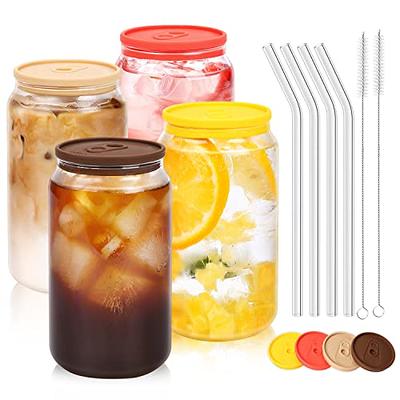 NETANY Drinking Glasses with Glass Straw 4pcs Set - 16oz Can  Shaped Glass Cups for Beer, Iced Coffee, Tumbler Cup for Whiskey, Soda,  Tea, Water, Gift - 2 Cleaning Brushes